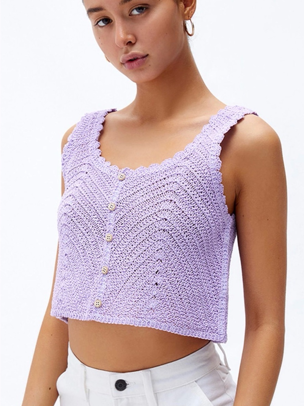 L.A.Hearts PacSun Woman’s Sm Lilac Crochet Button-Front Crop Tank Top